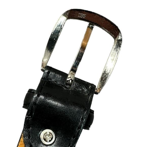 Leather Dress Belt Mens Sz XL Black Silver Tone Buckle Classic - Picture 5 of 8